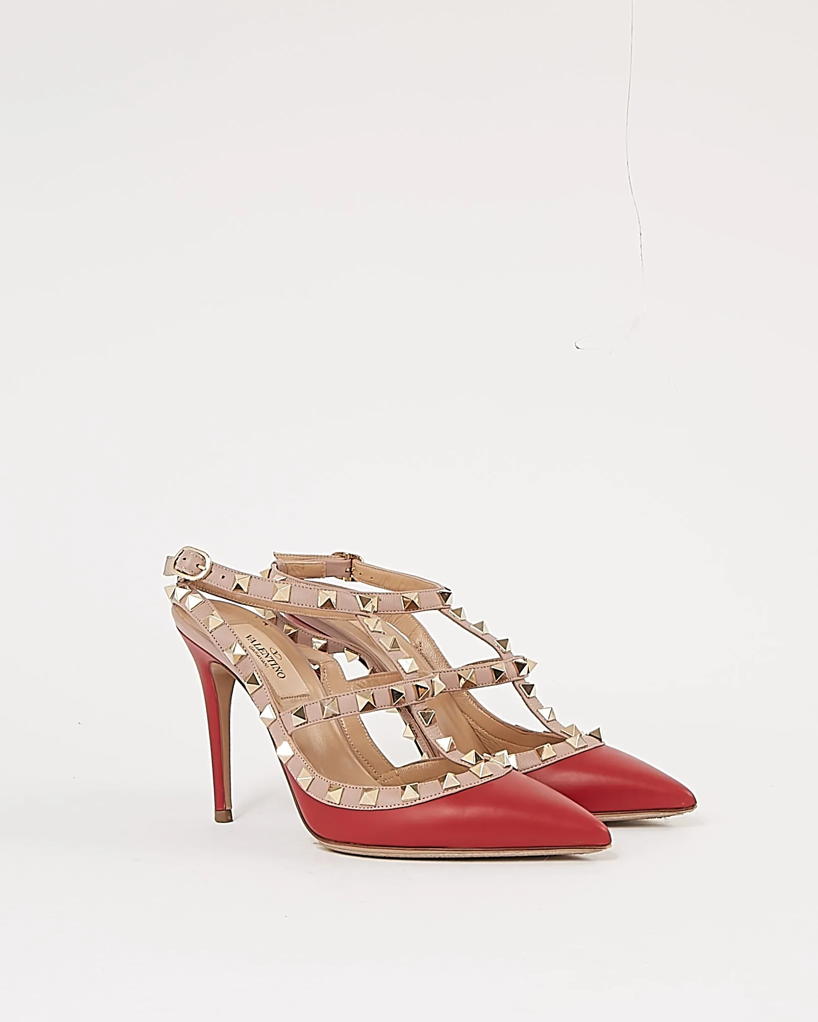 Valentino Red / Beige Leather Rockstud Pumps -  36.5