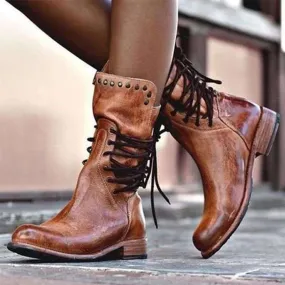 Vintage Style Lace-Up mid-calf Boots