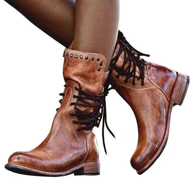 Vintage Style Lace-Up mid-calf Boots