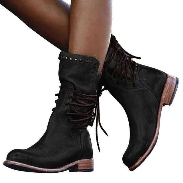 Vintage Style Lace-Up mid-calf Boots