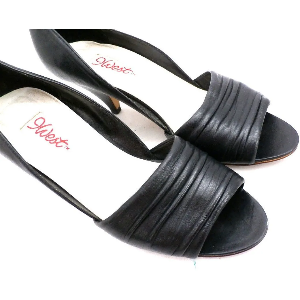 Vintage Womens Shoes 9 West Black Peep-Toe Pump Brazil 7.5 M 1980S