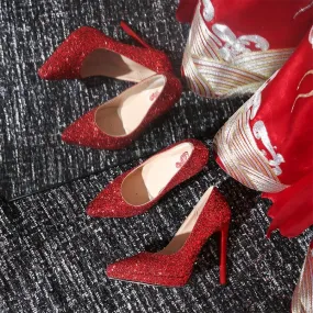 Wedding Sequin Point Toe Slip-On Pumps