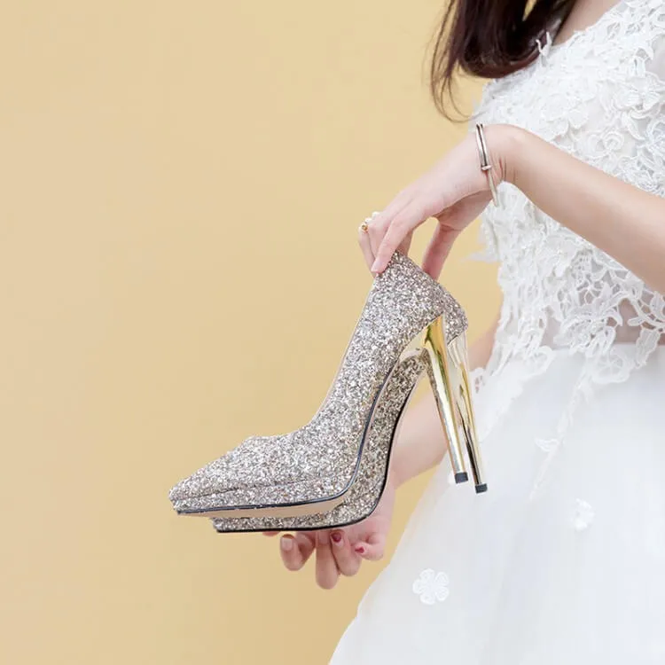 Wedding Sequin Point Toe Slip-On Pumps
