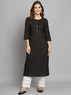 Women's Black Rayon Straight Kurta Palazzo Set