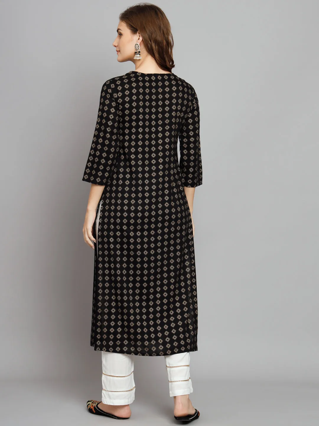 Women's Black Rayon Straight Kurta Palazzo Set