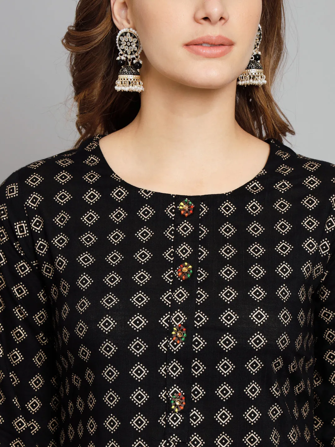 Women's Black Rayon Straight Kurta Palazzo Set