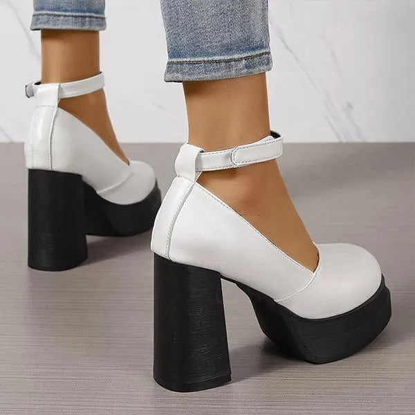 Women's Fashionable Buckle Thick Sole Pumps 03423518S