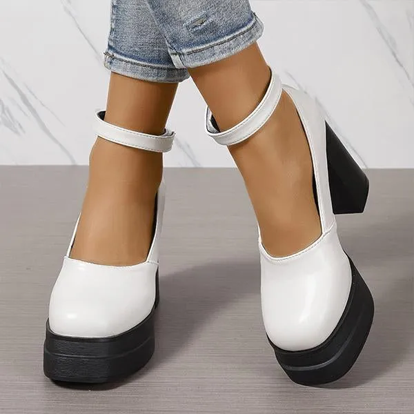 Women's Fashionable Buckle Thick Sole Pumps 03423518S