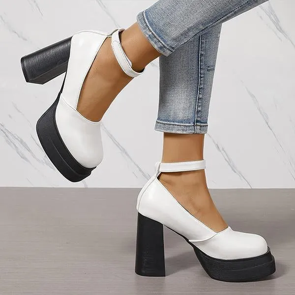 Women's Fashionable Buckle Thick Sole Pumps 03423518S