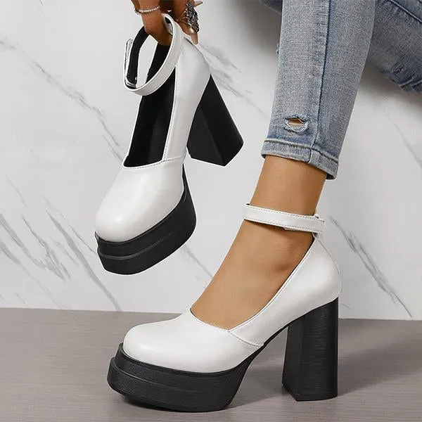 Women's Fashionable Buckle Thick Sole Pumps 03423518S